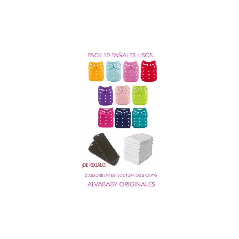 10 Pañales Ecológicos Lisos Alva Baby 12 Insertos Originales