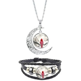 Red Bird Bracelet Necklace Adjustable Weave Red Cardinal Pendant Necklace Bracelet Animal Bird Wrap Bracelet for Women Men Remembrance Gift Jewelry