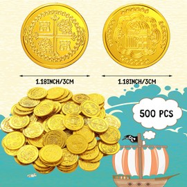 500 Pcs St. Patrick's Day Gold Coins Plastic Pirate Gold Coins Set Treasure Hunt Coins Party Favors Fake Gold Coins Toys for Pirate Themed Party Treasure Hunt Game Novelty Party Favor