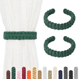 Pretty Jolly 2 Pack Natural Cotton Rope Curtain Tiebacks Farmhouse Rustic Style Decorative Drape Tie Backs Handmade Braided Curtain Holdbacks for Home Sheer/Light Weight Drapery (C-Dark Green-S)