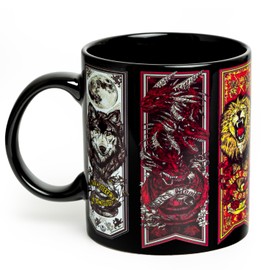 Mean Muggin Large 20oz Thrones House Banners Ceramic Glossy Game Black Mug - Inspired by GOT - Targaryen-Lannister-Stark-Baratheon-Tyrell - Giftable Foam Box Packaging