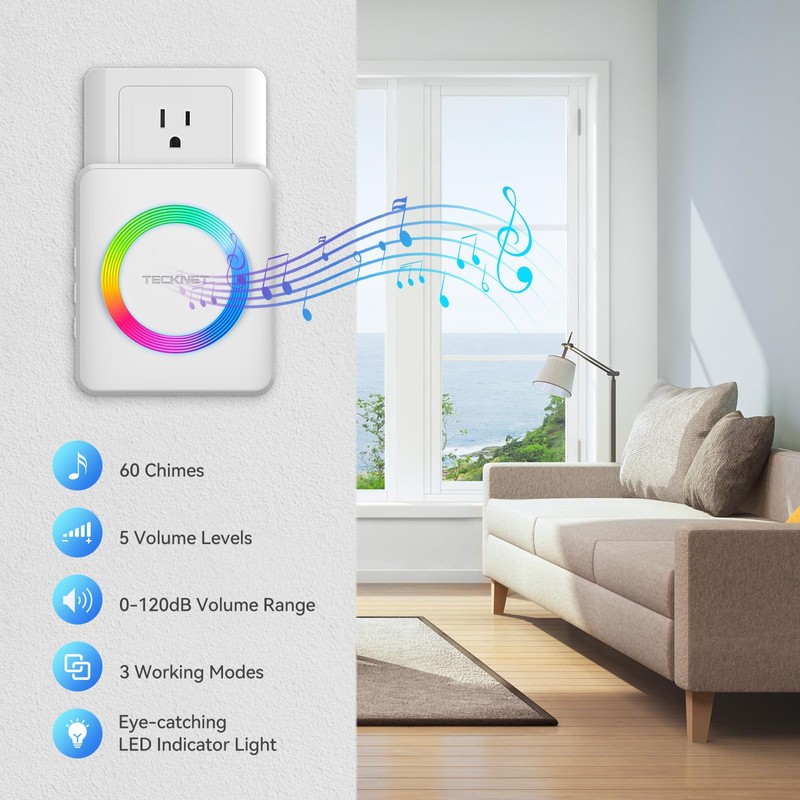 TECKNET Wireless Doorbell, Door Bell 0-120dB, 1300 ft Wireless Range,
