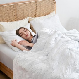 PHF Soft Seersucker Comforter Set Queen Size, 3 Pieces Lightweight White Bedding Set for All Season, Breathable Comforter Sets with 1 Comforter and 2 Pillowcases