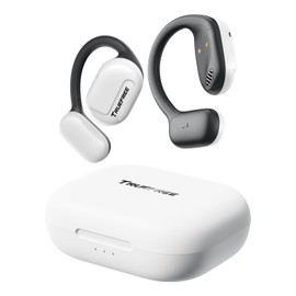 truefree Oído Abierto Audífonos Bluetooth 5.3, Audífonos Inalámbricos Deportivos,Cancelación de Ruido ENC, Sonido Estéreo 3D por Controlador de 16,2 mm, 45 Horas de reproducción,4 mics.(Blanco)