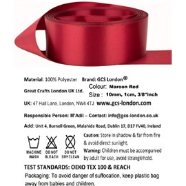 25 Yards / 23 Meters of Satin Ribbon 10mm - (Maroon) for Gifts Wrap, Party, Events, Cloth, Sew Party Crafts Events Wedding Favours Dress Decorative Easter Christmas Floral Car Bows