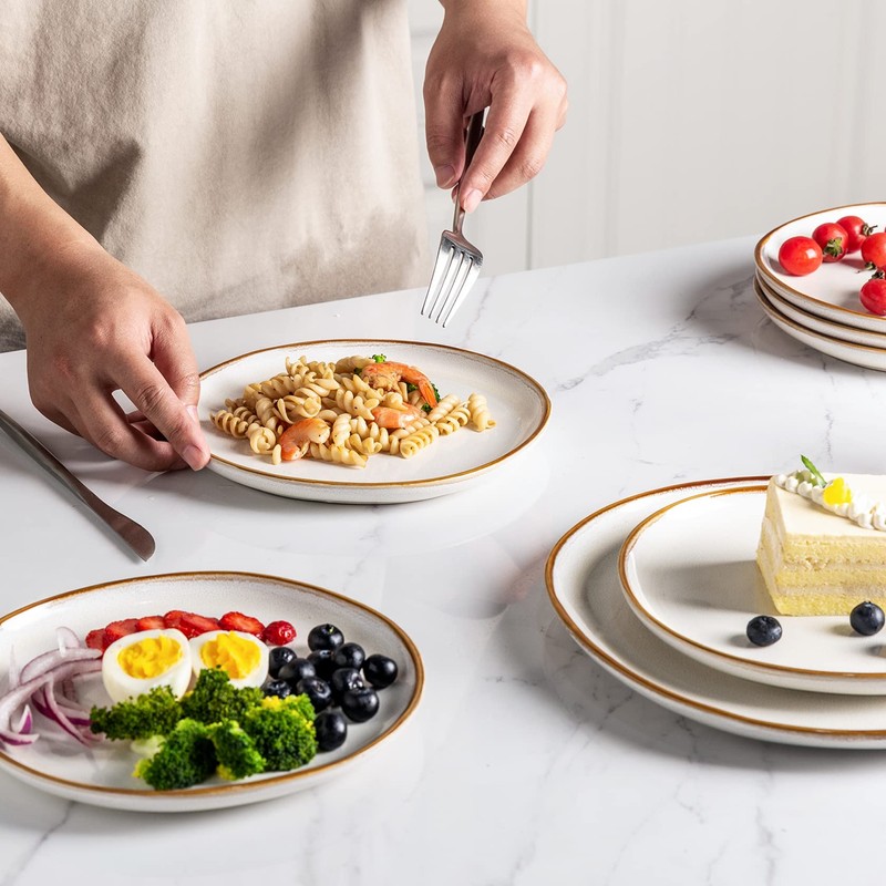 AmorArc Ceramic Dinnerware Sets,Handmade Reactive Glaze Stoneware Plates and Bowls