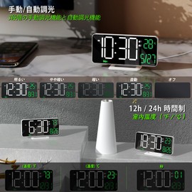 Alarm Clock, KOSUMOSU Digital Clock for Bedroom Table Clock, 6.7 Inch Black Clock, Bedside LED Clock with Dimmer /12/24 Hours/Date/Week/Temperature Dual Alarm for Living Room