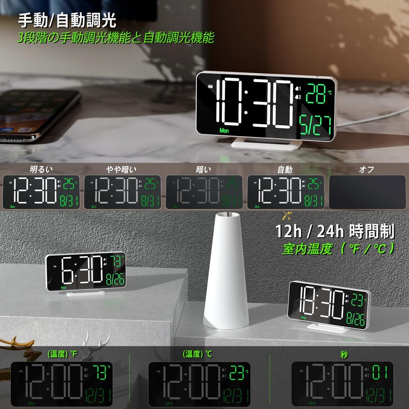 Alarm Clock, KOSUMOSU Digital Clock for Bedroom Table Clock, 6.7