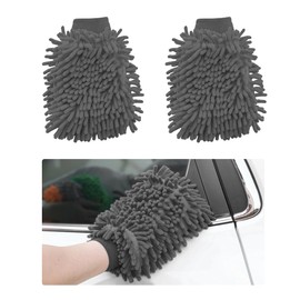 JUSTTOP 2PCS Premium Microfiber Wash Mitts, Absorbent Scratch-Free Lint-Free Double Sided Wash Glove, Soft Reusable Knobby Wash Mitt Glove Great for Car Washing Detailing Waxing (Dark Gray)
