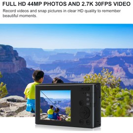 eDealz 44MP Digital Camera Compact Point and Shoot Camera, 16X Zoom, 32GB SD Card, Card Reader 6" Tripod and 6PC Card Holder Kids Camera 2.4" Screen, Vlogging Camera for Teens, Kids, Adults (Black)