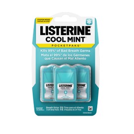 Listerine Cool Mint PocketPaks Portable Breath Strips for Bad Breath, Fresh Breath Strips to Kill 99% of Bad Breath Germs* On-The-Go, Cool Mint Flavor, 72 Count (Pack of 6)