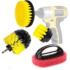 Drillbrush - Kit de limpieza multiusos para superficies de cocina, tina, ducha, azulejos y lechada, Amarillo, Yellow Brush+ Red Scrub Pads, 4