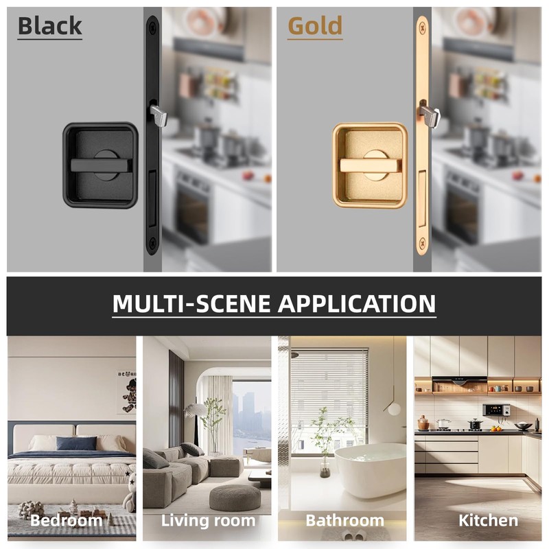 Pocket Door Lock Hardware with Pull, Recessed Handle Latch,Invisible Sliding