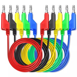 Peakelect 5PCS Stackable Banana to Banana Plug Test Lead Soft Cable for Multimeter - 3.3ft
