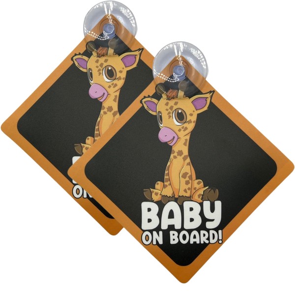Litltle Ducklings 2 pcs Baby on Board Car Warning, Baby on Board Sticker Sign for Car Warning with Suction Cups (Giraffe)