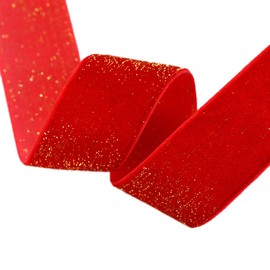 Whakano 9 m glitter velvet decorative ribbon, jewellery ribbon, velvet ribbon, gift ribbon for packaging, decorating crafts, for hair accessories, sewing, birthday, party, wedding decoration, red, 3.8