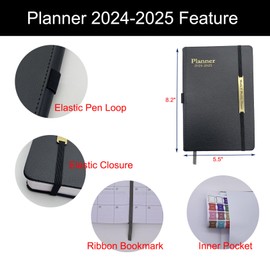 Daily Planner 2024-2025,Monthly Weekly Planner Runs from July 2024-December 2025,18 Month Planner with Pen Holder,Hardcover Daily Planners Notebook,100GSM Thick Paper,Black