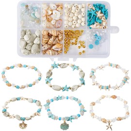 SUNNYCLUE 1 Box 280Pcs DIY 6 Sets Ocean Bracelet Making Kit Starfish Turtle Bead Shell Beads Summur Hawaii Sea Animal Beads Lucky Gemstone Beads for Jewelry Making Kits Adults Women Craft Supplies
