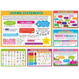 6Pcs Colorful Calming Corner Posters Feelings Chart for Kids Educational Mental Health Poster Emotions Chart Coping Skills Calm Down Corner Supplies for Classroom School Bulletin Board Home Wall Decor