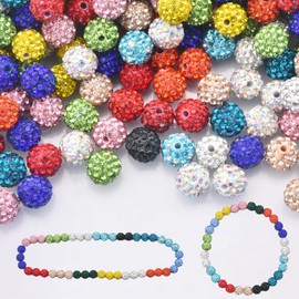 100pcs 10mm Rhinestone Clay Beads for Crafting - Ice Collection Baseball Bling Style, Round Shamballa Disco Ball Design, Fancy Sparkle for DIY Jewelry Making Christmas Decor (10 Colors)