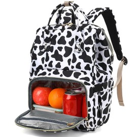 Yusudan Cow Print Lunch Backpack for Women, Insulated Cooler Work Business Laptop Backpacks Girls School Backpack College Bookbags