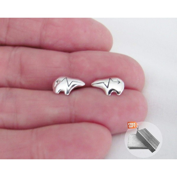 Silver 8mm Zuni Style Bear With Post Stud Earrings For