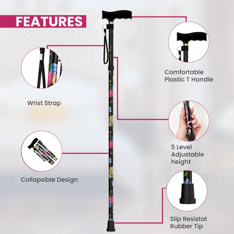 Andvari’s Floral Walking Sticks for Women & Men. Handy, Easily