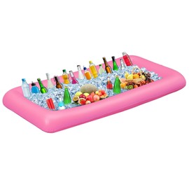 Bandeja de servicio para bufé de hielo, enfriador de bebidas con tapón de drenaje, barra de buffet inflable para fiestas y alimentos, 52 x 24 x 5 pulgadas (rosa)