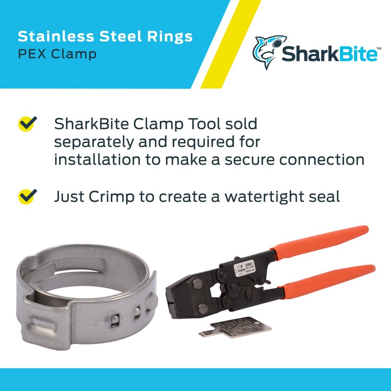 SharkBite 3/4 Inch Clamp Ring, Pack of 100, Stainless Steel