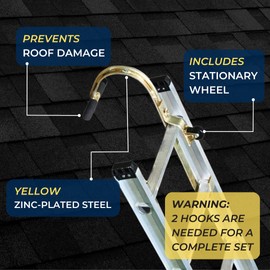 Tie Down 1 Single Zinc Plated Steel Ladder Roof Hook with Wheel | Replacement or Add-On (Buy 2 for Full Setup) | Rubber Grip T-Bar for Damage Prevention | Fast and Easy Setup to Access Steep Roofs