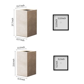 Kante 27.6",23.6" H Tall Rectangular Concrete Planter Set of 2, Modern Square Diameter Plant Pot with Drainage Hole and Rubber Plug for Indoor Outdoor Home Patio Garden, Weathered Concrete