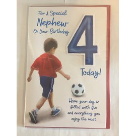 For A Special Nephew On Your Birthday 4 Today! Birthday Card Age 4 4th Four Boy Footballer 3D/Foil Detail(PRELUDE44311)