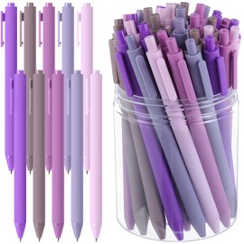 Crtiin 50 Pcs Gel Ink Pens Bulk Black Ink, Smooth Writing Cute Colorful Pens for Back to School First Day of School Teacher Student Server Office Supplies Staff Party Favor Gifts (Purple Series)