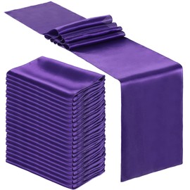 Bencailor 24 Pcs Satin Table Runner Bulk 12 x 108 Inches Long Table Runners Bright Smooth Fabric Tablecloth for Wedding Banquet Birthday Holiday Graduation Party Decorations(Purple)