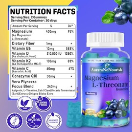 Gomitas de magnesio L-treonato con apigenina L-teanina, suplementos avanzados de magnesio 11 en 1 con vitamina D3 K2 B6 para dormir cerebro cognitivo 