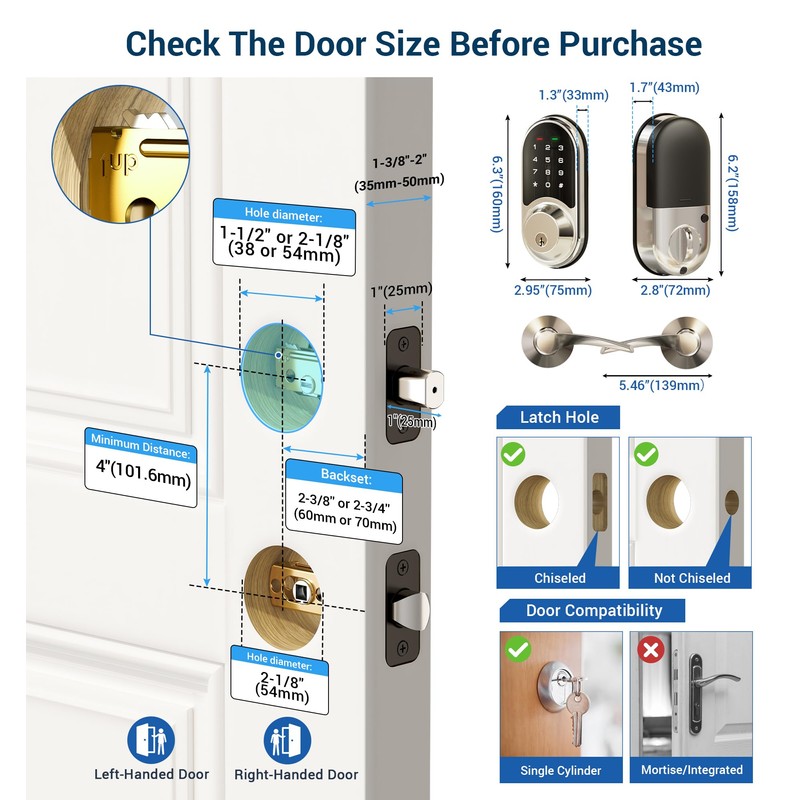 Veise Smart Locks for Front Door, 2 Lever Handle Set,
