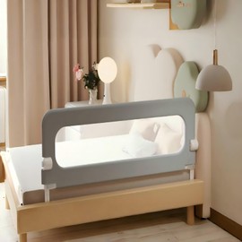 120 cm Bed Rail Guard for Toddlers, Universal Baby Fold Down Bed Rail w/Adjustable Safety Strap & Breathable Mesh, Long Bed Guardrail for Twin, Double, Full, Queen & King Mattress, Grey