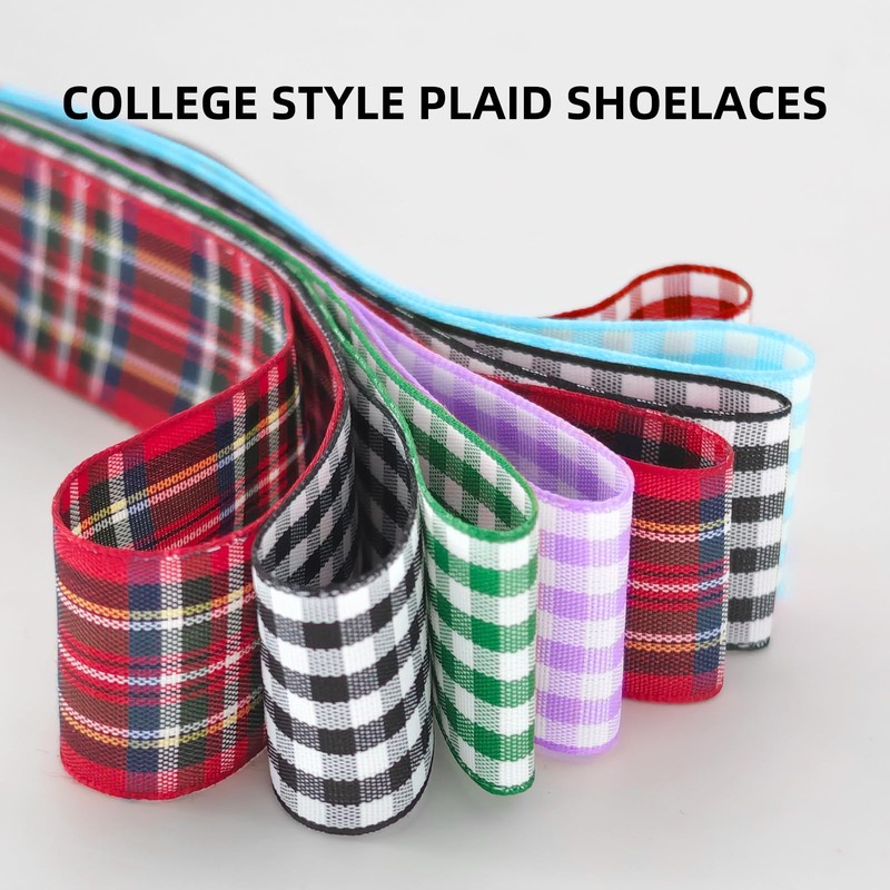 UamGlsob 25MM Gingham Ribbon Shoe Laces, Checkered Plaid Satin Fancy