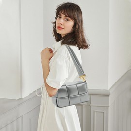 NAARIIAN Puffer shoulder bag Nylon padded woven handbag designer crossbody dupes women down purse, Steel Grey, Small