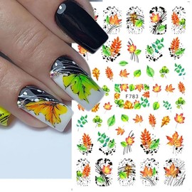 Fall Nail Art Stickers Decals 3D Maple Leaf Nail Self-Adhesive Sticker Designs Thanksgiving Autumn Leaves Pumpkin Animal Nail Transfer Decal Supplies for Women Girls Manicure Tips Decorations
