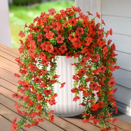 Hommyea Artificial Hanging Flowers for Outdoors, 2 Pcs Fake Hanging Plant Spring Summer Decor, UV Resistant No Fade Faux Flower for Front Door Porch Planter Patio Yard Garden(Red)