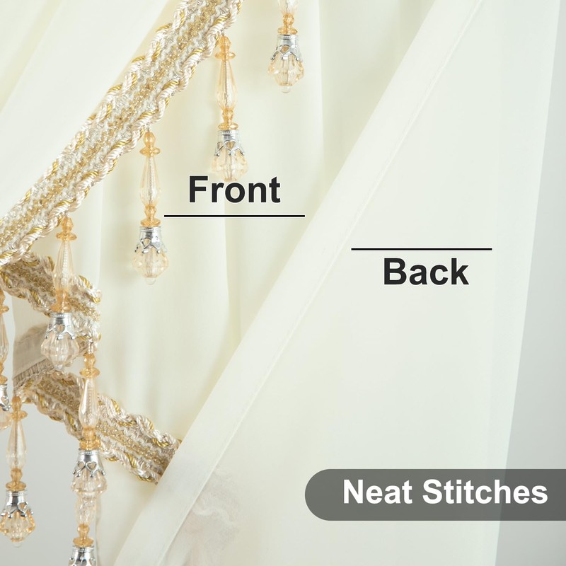 VOGOL Beige Sheer Valance Curtains, 39 Inches Wide Vintage Style