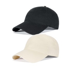 FREEBIRD99 Men Women Plain Cotton Vintage Washed Twill Baseball Cap Distressed Adjustable Strapback Dad Hat (Black+Light Khaki)