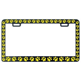 Unbranded BLACK PAW PRINTS CRITTER DOG PET CAT YELLOW License Plate Frame