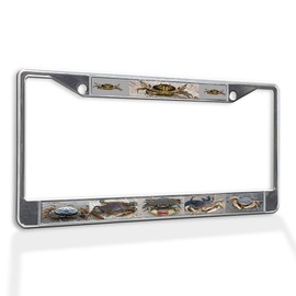 Metal Insert License Plate Frame Crustaceans Sea Crabs Ocean Nautical Weatherproof Car Accessories Chrome 2 Holes Solid Insert
