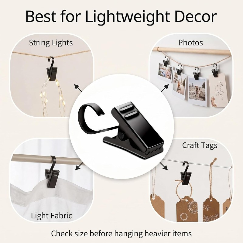 BIHRTC Pack of 25 Black Curtain Clips String Light Hangers