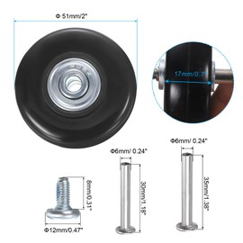 sourcing map Luggage Wheels Replacement 51 x 17 mm/2" x 0.7" Rubber Swivel Caster Bearing Wheels Repair Kits for Suitcase Inline Outdoor Skate, Black 2Set
