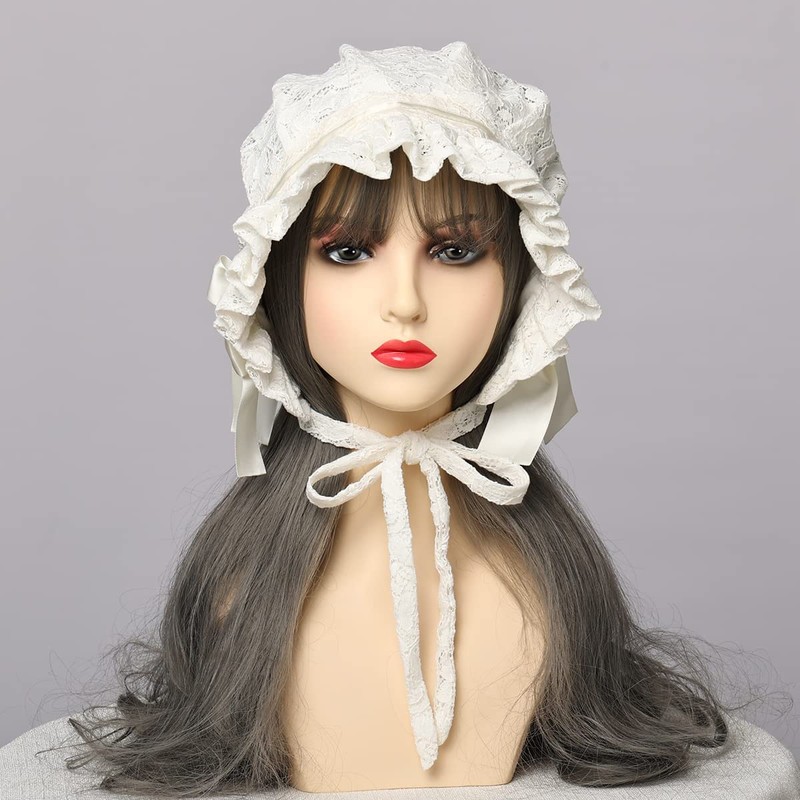 Ladies Victorian Pioneer Colonial Pilgrim Bonnet Plus Size, White (white