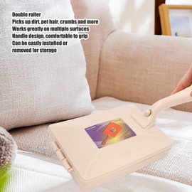 Agatige Carpet Debris Sweeper Brush, Double Roller Handheld Manual Sweeper Non Electric Quite Floor Rug Roller Brush Push for Bed Clothes Desktop