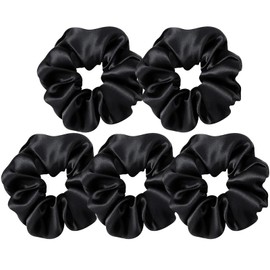 5 Pcs, Black Silk Hair Scrunchies, Mulberry Silk Hair Ties for Frizz & Breakage Prevention, 100% Mulberry, No Damage, Elastic Ponytail Holders, Funny Gift for Girlfriend Her Mon Grandma